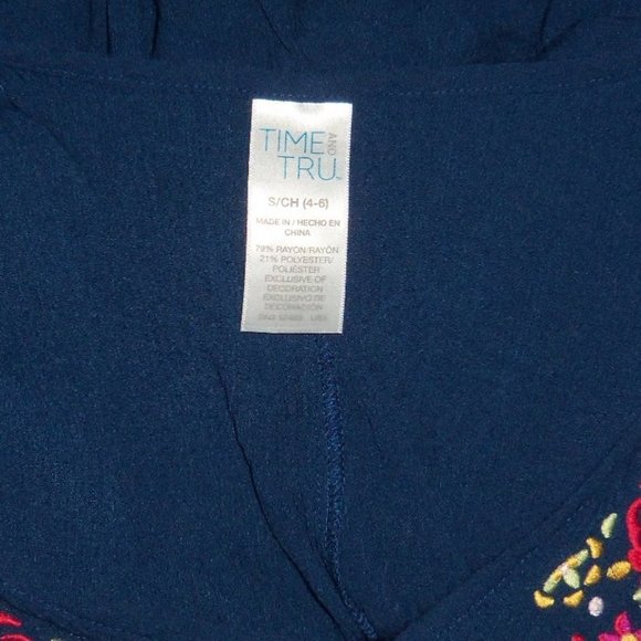 Time and Tru Blue Floral Embroidery Tassels Boho Tunic Top - Small - Picture 5 of 7